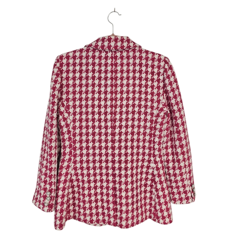 Wayf‎ Houndstooth Barbie Pink Y2K Tweed Blazer Jacket Small Preowned - Picture 7 of 9
